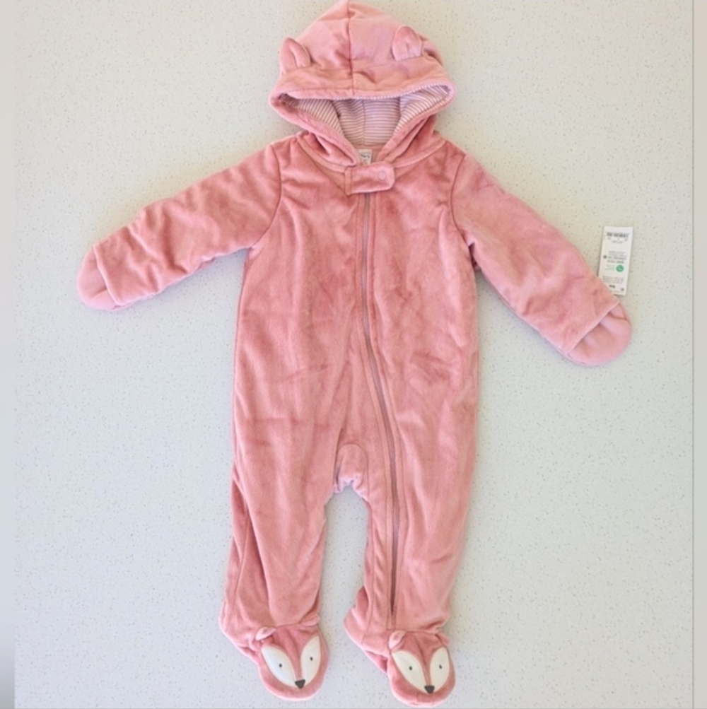 Carter's Pink Hooded Footie with Fox Faces
